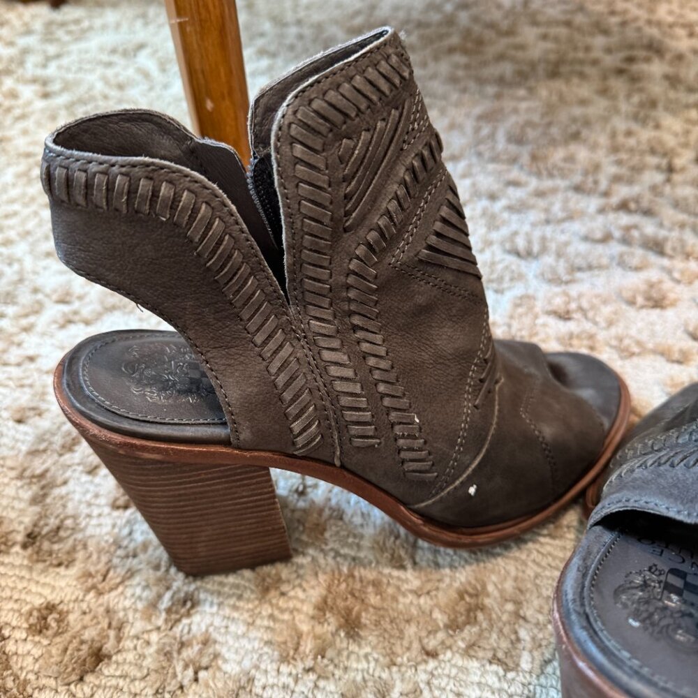 Vince Camuto Taupe suede peep-toed booties, 8.5